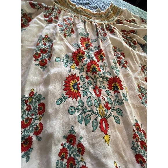 Altrd State Ivory /‎ Floral blouse W/ Fringe And Elastic Neck Line / Size S Boho - Picture 2 of 6